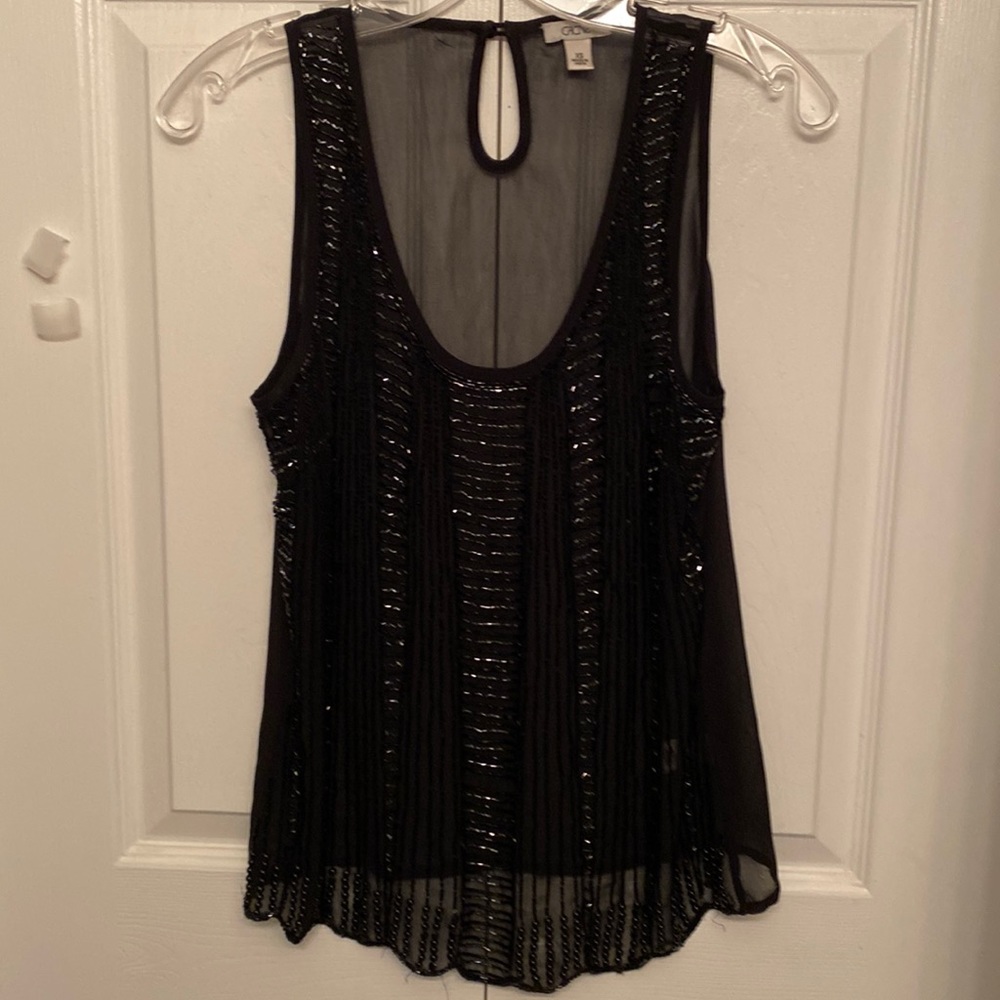 Fancy Sequin Sheer Black Top